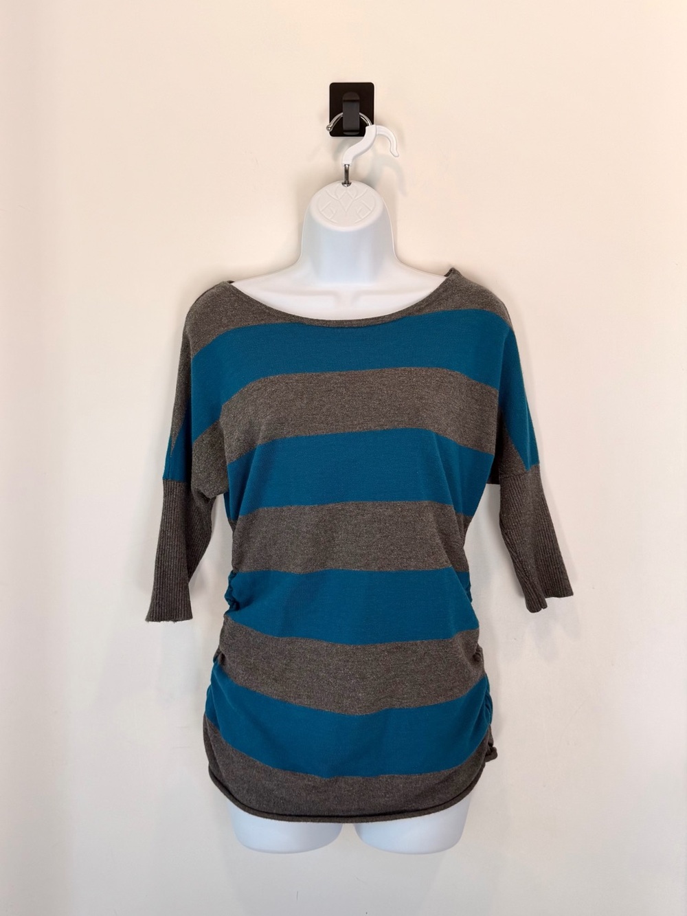 Dots Vintage Y2K Women's Medium Striped Sweater Shirt Retro Blue Gray Casual Tee - Picture 12 of 12